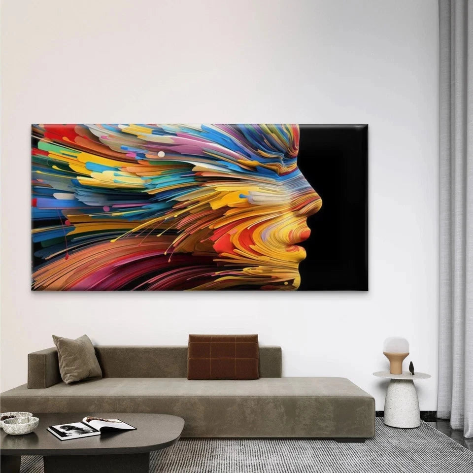 Abstract Face Colorful Female Wall Art Canvas Office Home Room Framed 120x60cm