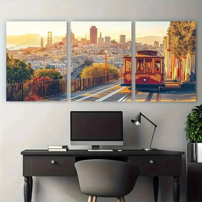3pcs San Francisco California Cityscape Perfect Wall Art Set Canvas Framed 50x70cm - High Quality Print 100% Australian Made Wall Canvas Ready to Hang
