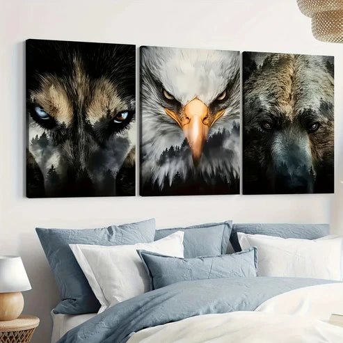 3pcs Beast Gaze Modern Fashion Elegant Art Eagle Wall Art Set Canvas Unframed - High Quality Print 100% Australian Made Wall Canvas - Bella Home Decor