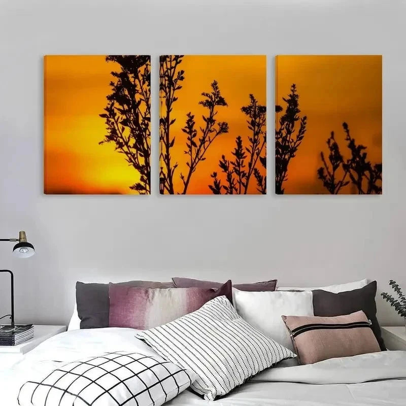 3pcs Golden Sunset Botanical Tree Branches Wall Art Set Canvas Framed 40x60cm - High Quality Print 100% Australian Made Wall Canvas Ready to Hang - Bella Home Decor