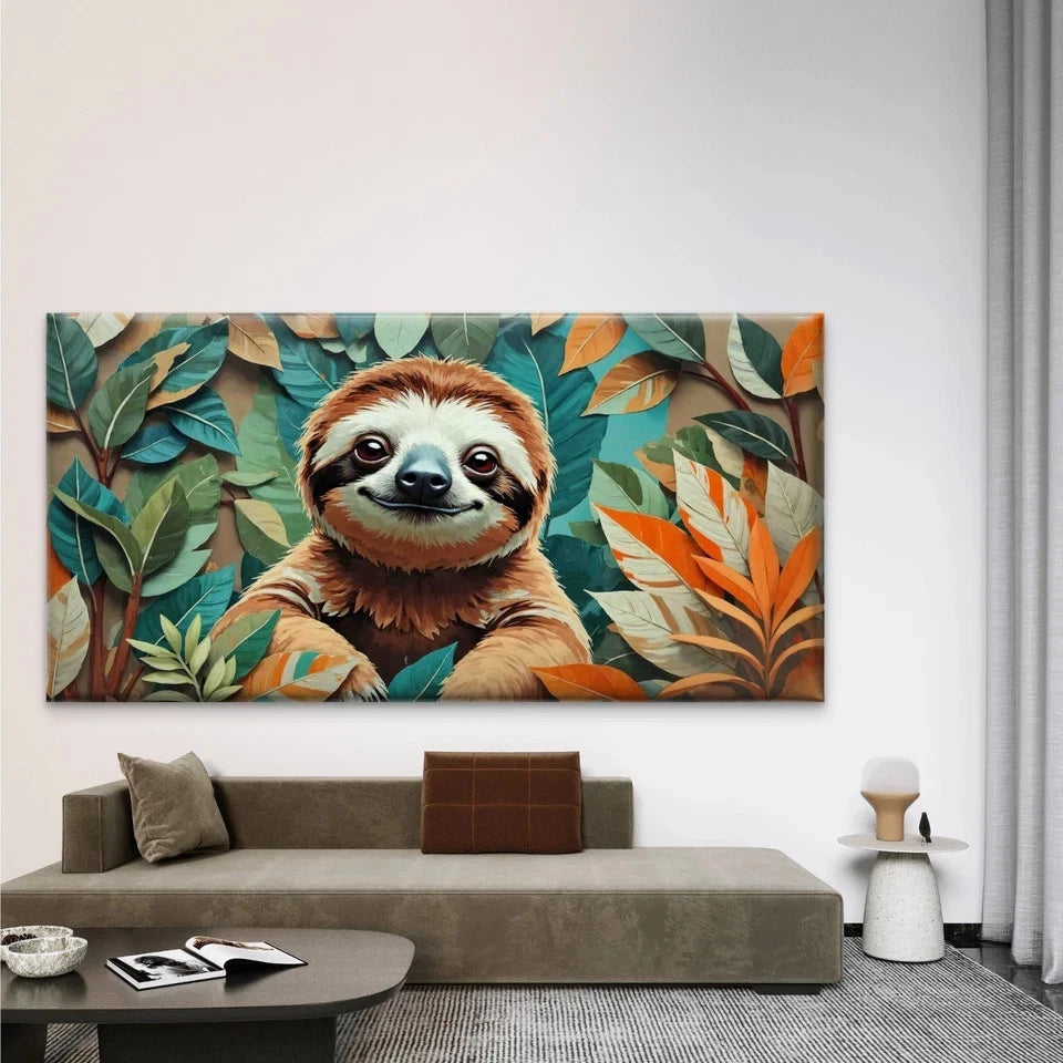 Relaxed Sloth Wall Art Canvas Office Home Room Framed 120x60cm - Bella Home Decor