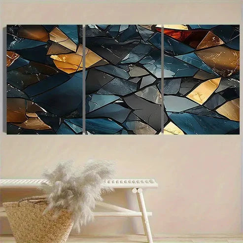 3pcs Dark Blue Agate Slice Wall Art Set Canvas Unframed - High Quality Print 100% Australian Made Wall Canvas - Bella Home Decor