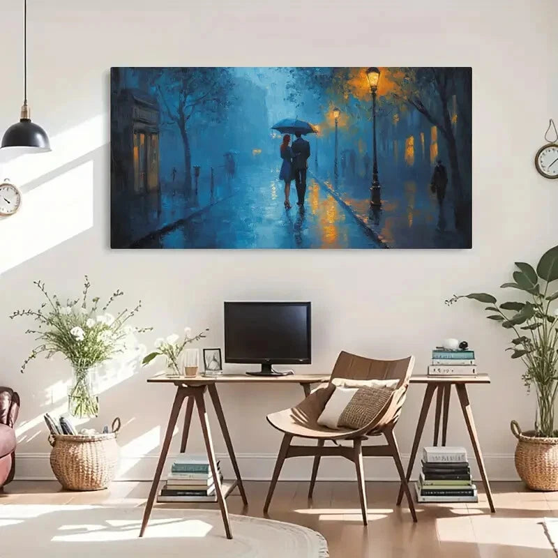 Rainy Night Romantic Umbrella Wall Art Canvas Office Home Room Framed 120x60cm - Bella Home Decor