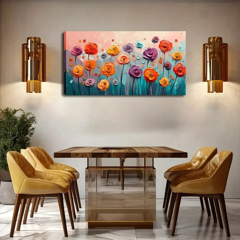 Colorful Abstract Floral Modern Wall Art Canvas Office Home Room Framed 120x60cm - Bella Home Decor