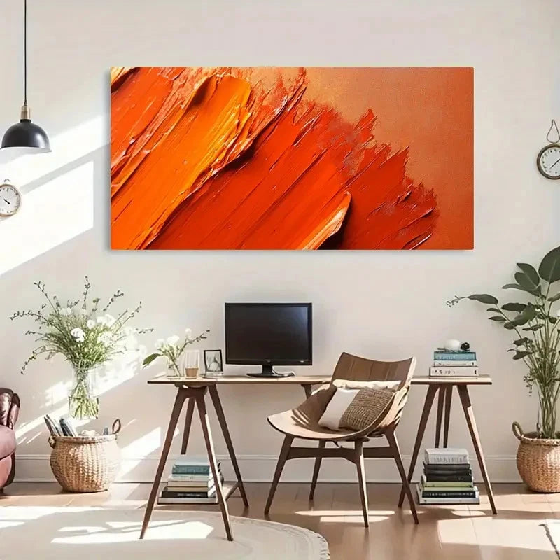 Orange-Themed Brushwork Strokes Wall Art Canvas Office Home Room Framed 120x60cm