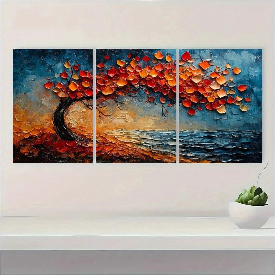 3pcs Abstract Oil Painting Textured Tree Wall Art Set Canvas Framed 60x90cm - High Quality Print 100% Australian Made Wall Canvas Ready to Hang