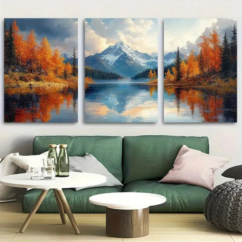 3pcs Mountain Lake Nature Perfect Wall Art Set Canvas Framed 60x90cm - High Quality Print 100% Australian Made Wall Canvas Ready to Hang - Bella Home Decor