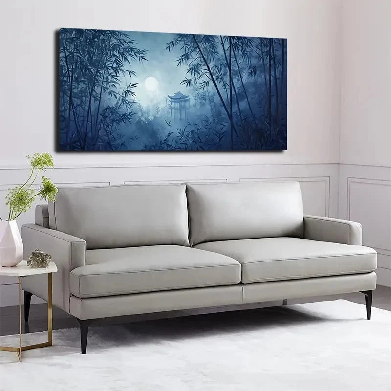 Modern Bohemian Moonlit Bamboo Wall Art canvas office home room framed 120x60cm - Bella Home Decor