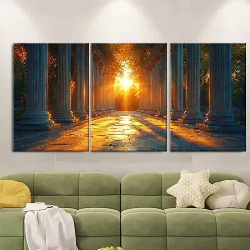 3pcs Church Pillars Sunlight Metal Print Ready to Hang Art