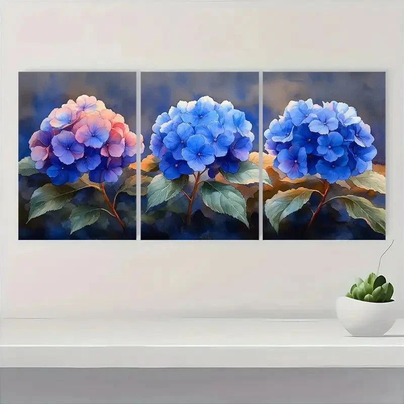 3pcs Hydrangea Painting Backlit Hydrangeas A Wall Art Set Canvas Framed 40x60cm - High Quality Print 100% Australian Made Wall Canvas Ready to Hang