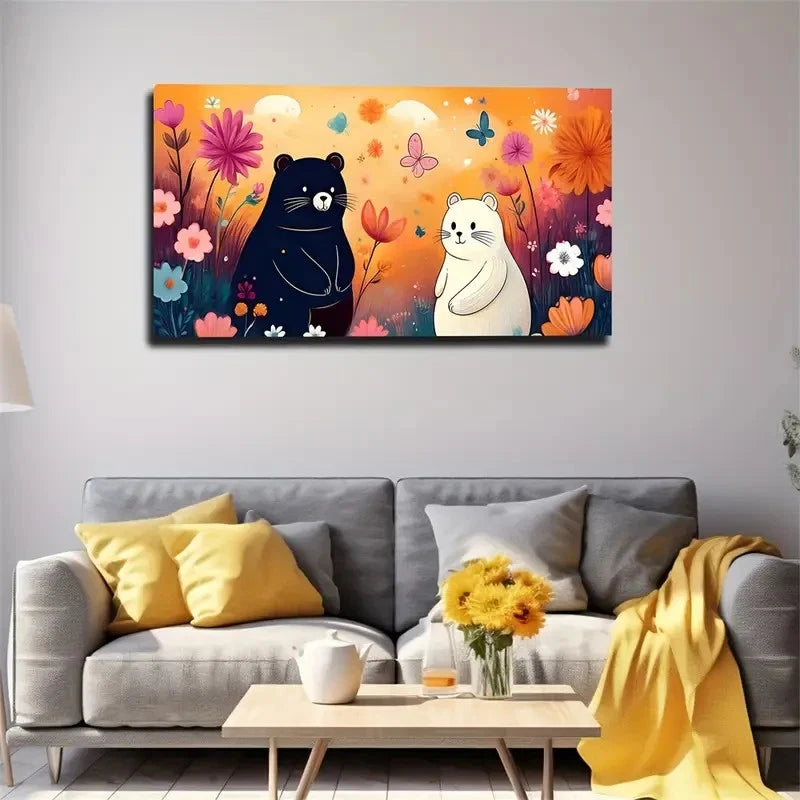 Lovely Black And White Cat Wall Art Canvas Office Home Room Framed 120x60cm