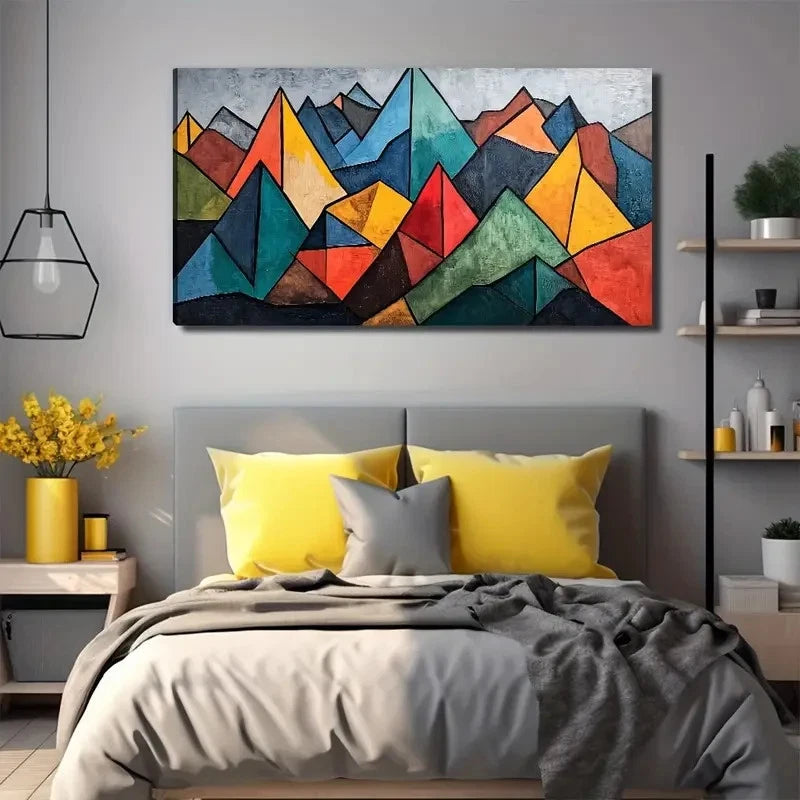 Abstract Triangle Mountain Wall Art Canvas Office Home Room Framed 120x60cm