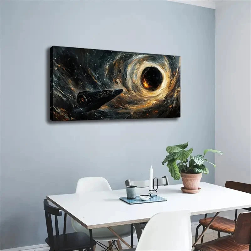 A Spaceship Flying Black Hole Wall Art Canvas Office Home Room Framed 120x60cm - Bella Home Decor