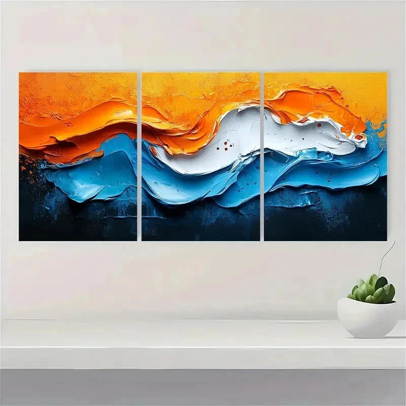 3pcs Black Texture Art Orange and Yellow ER Wall Art Set Canvas Framed 40x60cm - High Quality Print 100% Australian Made Wall Canvas Ready to Hang - Bella Home Decor
