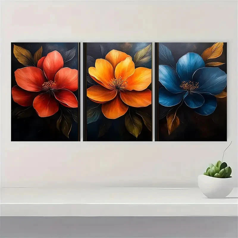 3pcs Vibrant Botanical Modern Home Decor fh Wall Art Set Canvas Framed 40x60cm - High Quality Print 100% Australian Made Wall Canvas Ready to Hang - Bella Home Decor