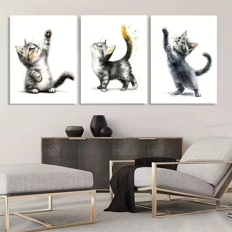 3pcs Playful Little Kittens Reaching The Sky Wall Art Set Canvas Framed 60x90cm - High Quality Print 100% Australian Made Wall Canvas Ready to Hang