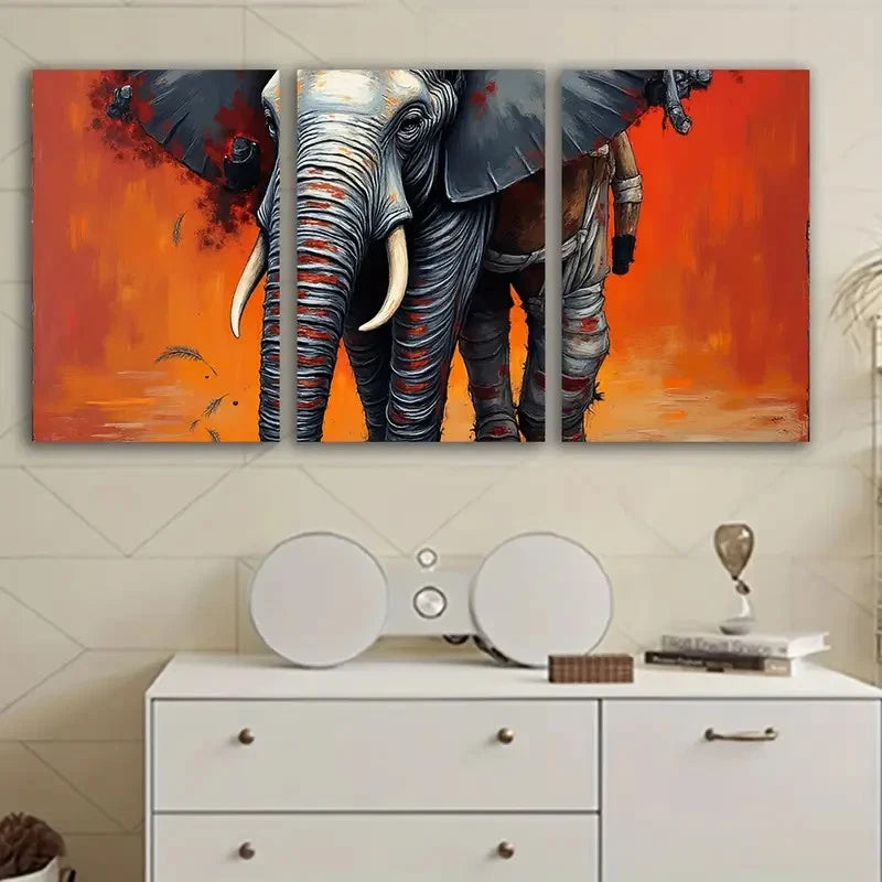 3pcs Elephant Artwork Wall Art Set Canvas Framed 40x60cm - High Quality Print 100% Australian Made Wall Canvas Ready to Hang