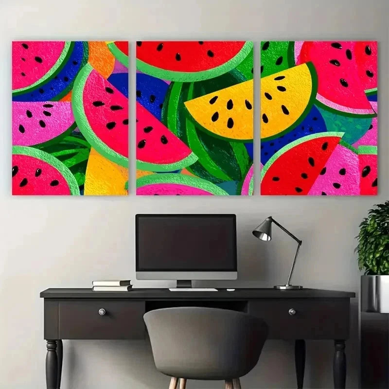 3pcs Watermelon Painting Kitchen Decor Perfect Wall Art Set Canvas Framed 50x70cm - High Quality Print 100% Australian Made Wall Canvas Ready to Hang
