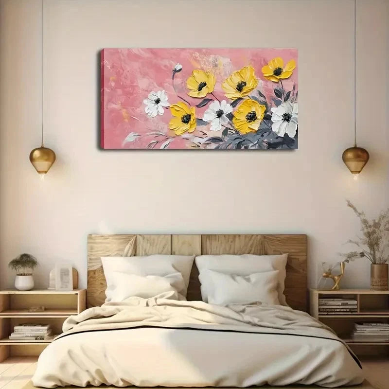 Yellow & White Watercolor Wall Art Canvas Office Home Room Framed 120x60cm