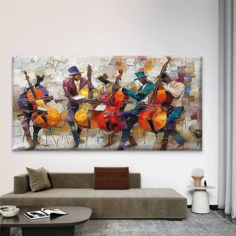 Jazz Musician Playing The Cello Wall Art Canvas Office Home Room Framed 120x60cm