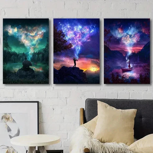 3pcs Fantasy Galaxy The Milky Way Heart Nebula Wall Art Set Canvas Unframed - High Quality Print 100% Australian Made Wall Canvas