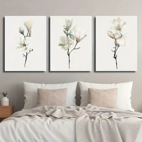 3pcs Graceful Magnolia Branches Wall Art Set Canvas Unframed - High Quality Print 100% Australian Made Wall Canvas