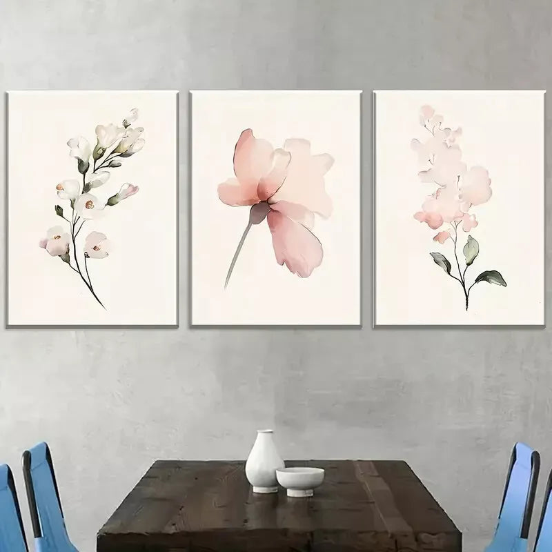 3pcs Modern Floral Pink Peonies White Flowers Wall Art Set Canvas Framed 40x60cm - High Quality Print 100% Australian Made Wall Canvas Ready to Hang - Bella Home Decor