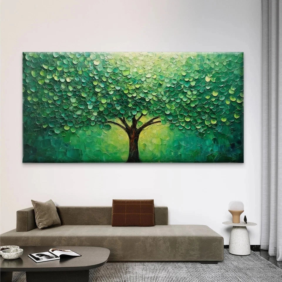 Abstract Green Tree Landscape Wall Art Canvas Office Home Room Framed 120x60cm