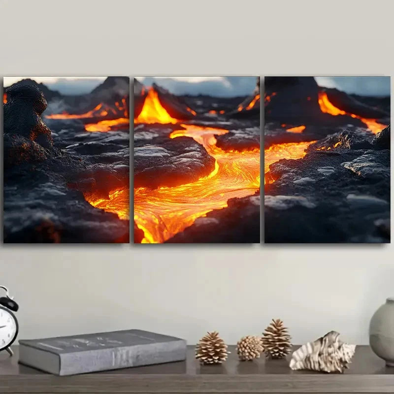 3pcs Lava Pools Design Hangings Wall Art Set Canvas Framed 40x60cm - High Quality Print 100% Australian Made Wall Canvas Ready to Hang