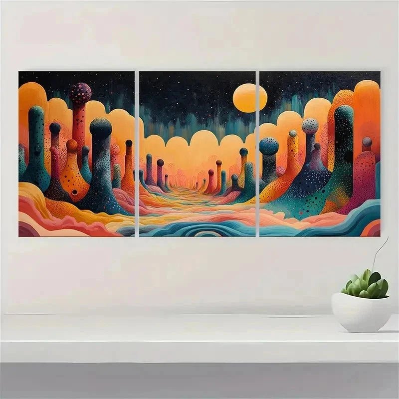 3pcs Japandi Landscape as Yayoi Kusama N Wall Art Set Canvas Framed 50x70cm - High Quality Print 100% Australian Made Wall Canvas Ready to Hang