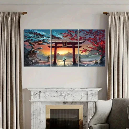 3pcs Aesthetic Art Anime Landscape Torii Wall Art Canvas Unframed – High Quality Print 100% Australian Made Wall Canvas - Bella Home Decor