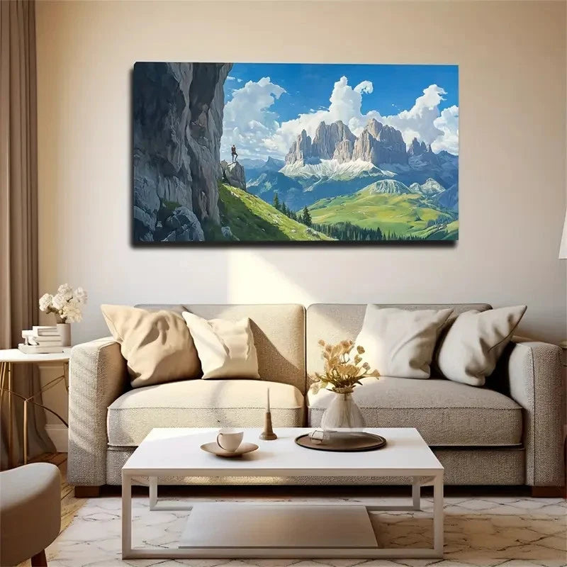 Sunlit Peaks & Lush Greenery Wall Art Canvas Office Home Room Framed 120x60cm