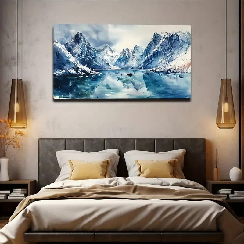 Snow-Capped Mountains Lakes Wall Art Canvas Office Home Room Framed 120x60cm