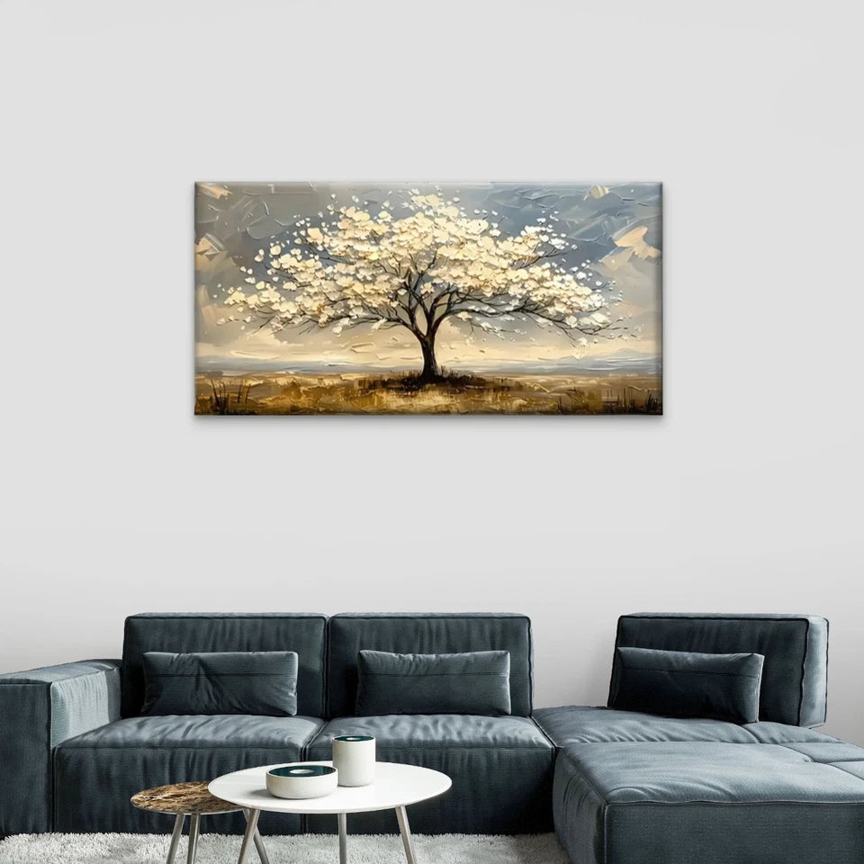 White Flowering Tree Sky Wall Art Canvas Office Home Room Framed 120x60cm