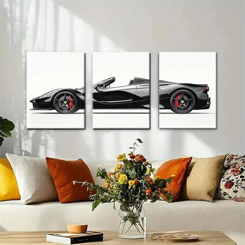 3pcs Luxury Supercar Exotic Black Décor Perfect Wall Art Set Canvas Framed 60x90cm - High Quality Print 100% Australian Made Wall Canvas Ready to Hang - Bella Home Decor