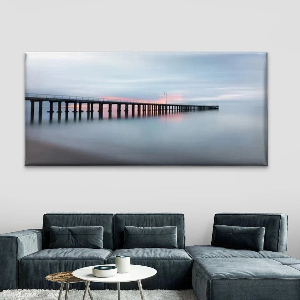 Seaside Dock Scenery Wall Art Canvas Office Home Room Framed 120x60cm