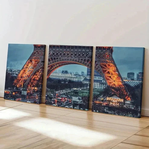 3pcs French Landmark Building Eiffel Tower Wall Art Set Canvas Unframed - High Quality Print 100% Australian Made Wall Canvas - Bella Home Decor