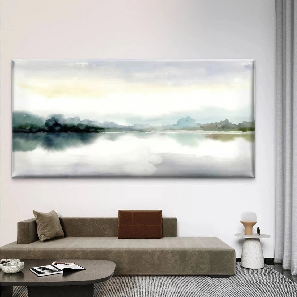 Abstract Watercolor Lake Wall Art Canvas Office Home Room Framed 120x60cm