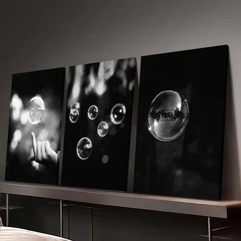 3pcs Abstract Bubble Art Black and White Wall Art Set Canvas Unframed - High Quality Print 100% Australian Made Wall Canvas - Bella Home Decor