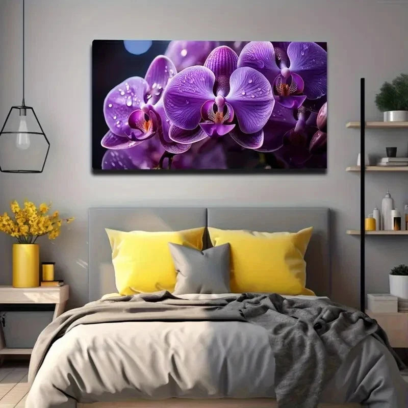Vibrant Purple Orchid Wall Art Canvas Office Home Room Framed 120x60cm