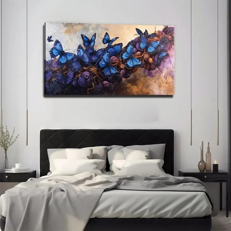Blue Butterflies Perfect Wall Art Canvas Office Home Room Framed 120x60cm