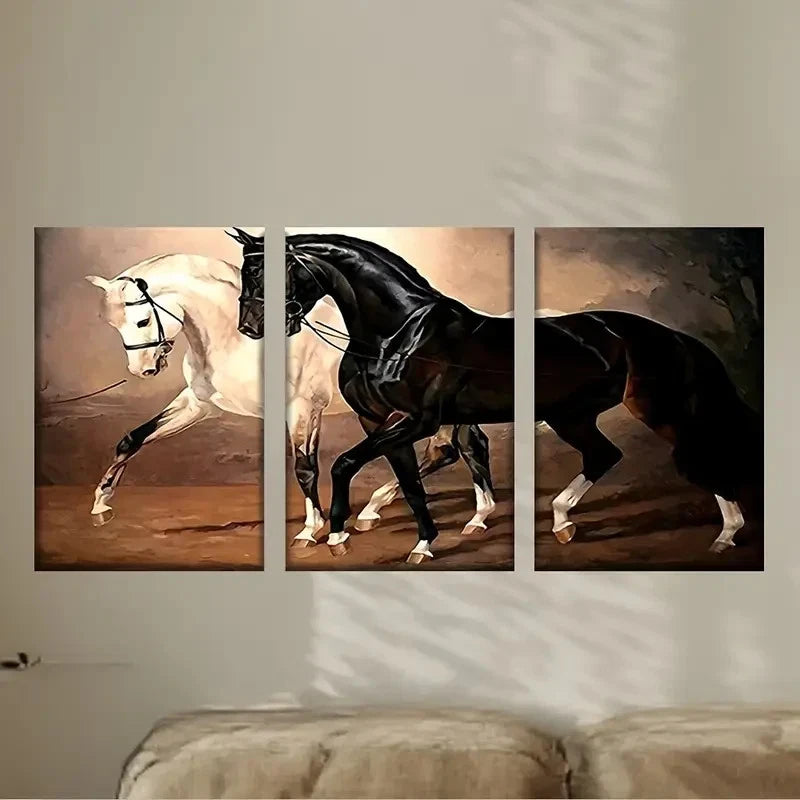 3pcs Two Horses Walking in the Dirt Wall Art Set Canvas Framed 40x60cm - High Quality Print 100% Australian Made Wall Canvas Ready to Hang - Bella Home Decor