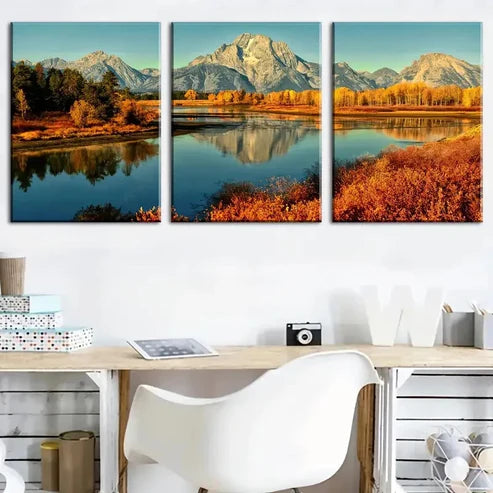 3pcs Mountain Lake Land Autumn Nature Perfect Wall Art Canvas Unframed - High Quality Print 100% Australian Made Wall Canvas