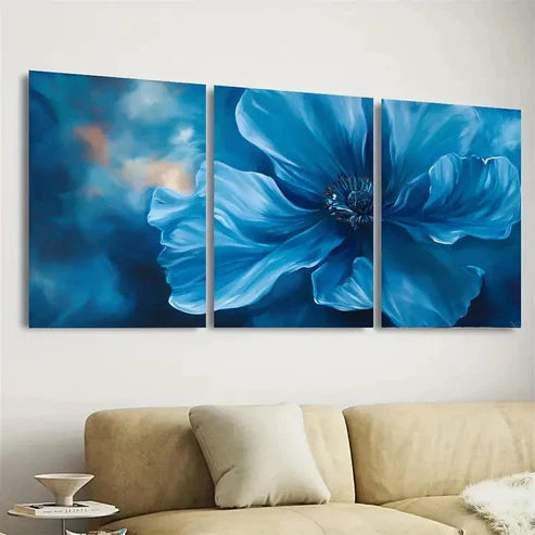 3pcs Blue Abstract Flower Wall Art Canvas Unframed - High Quality Print 100% Australian Made Wall Canvas - Bella Home Decor
