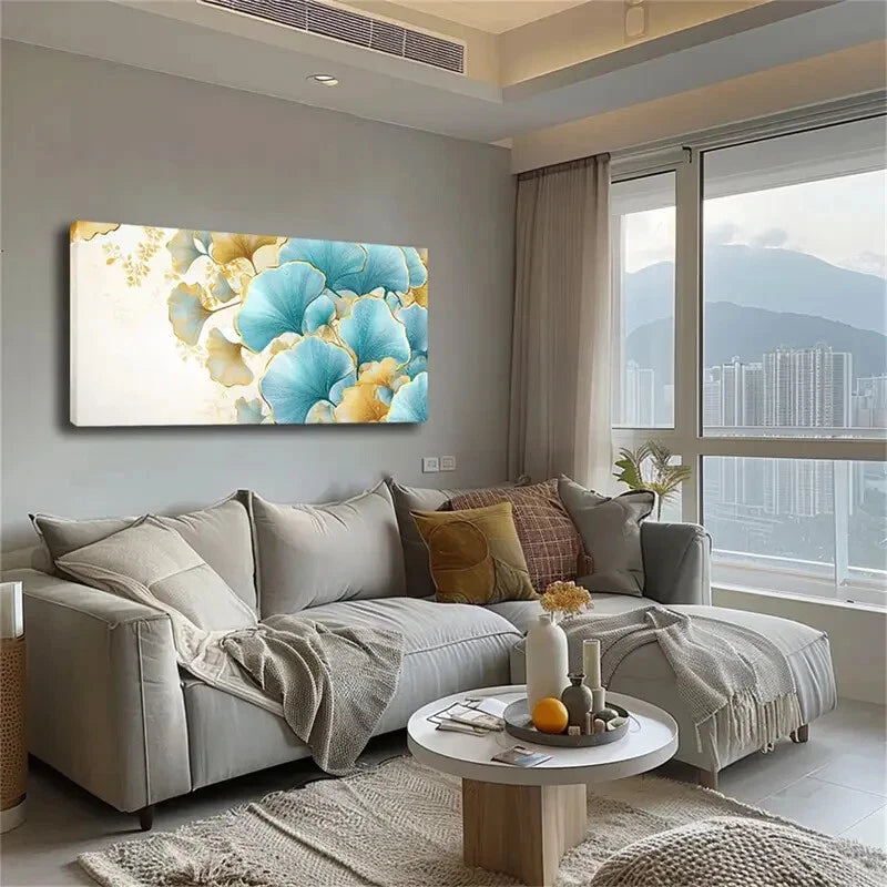 Ginkgo Leaf Design Golden Décor Wall Art Canvas Office Home Room Framed 120x60cm - Bella Home Decor