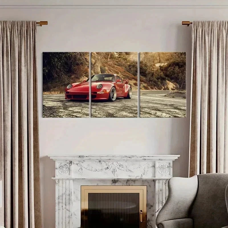 3pcs Red Color Super Car Modern Vehicle Wall Art Set Canvas Framed 50x70cm - High Quality Print 100% Australian Made Wall Canvas Ready to Hang