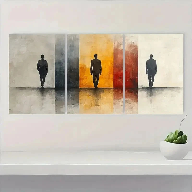 3pcs Serene Beige Silhouette Figures SB Wall Art Set Canvas Framed 60x90cm - High Quality Print 100% Australian Made Wall Canvas Ready to Hang - Bella Home Decor