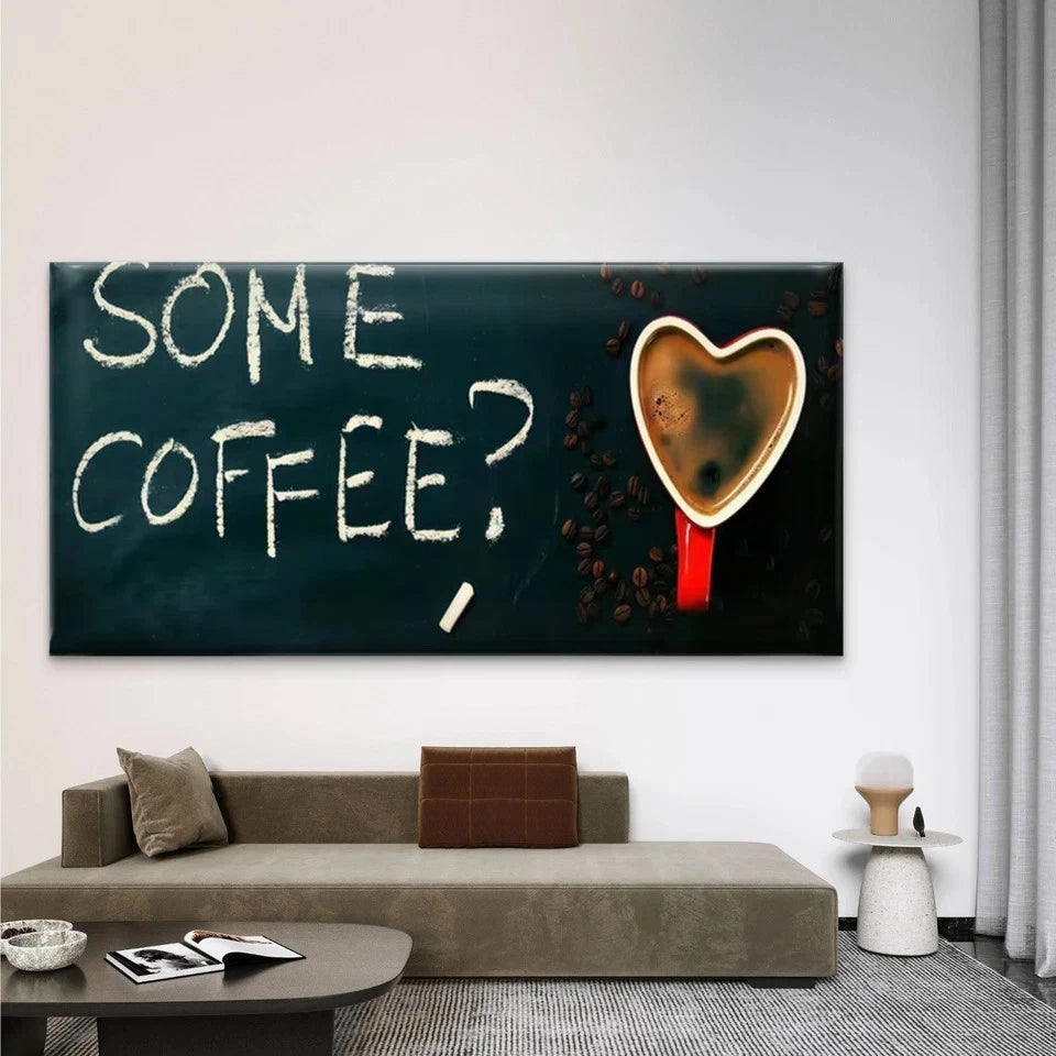 Heart Coffee Cup with Coffee Wall Art Canvas Office Home Room Framed 120x60cm