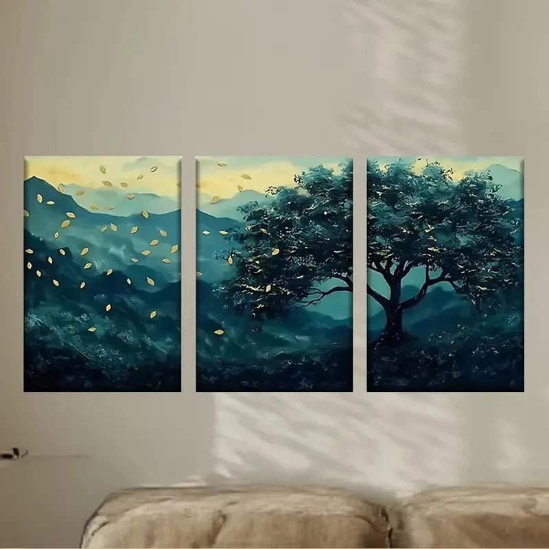 3pcs Abstract Tree & Golden Leaves Wall Art Set Canvas Framed 50x70cm - High Quality Print 100% Australian Made Wall Canvas Ready to Hang - Bella Home Decor