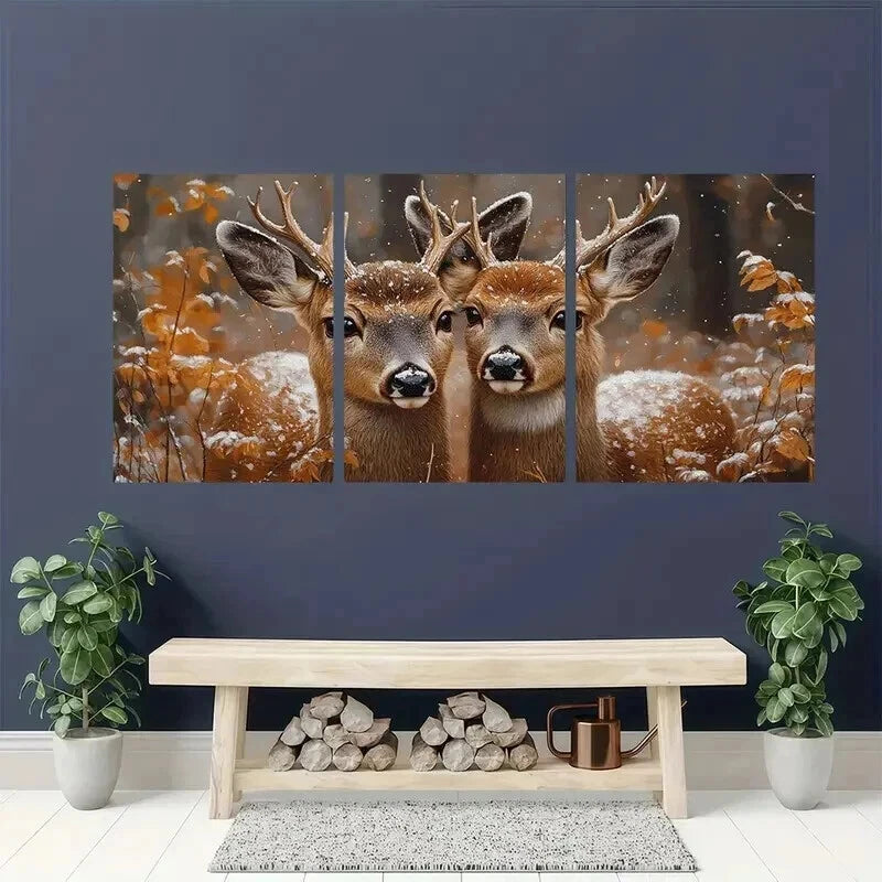 3pcs Charming Country Deer Rustic Wildlife Wall Art Set Canvas Framed 40x60cm - High Quality Print 100% Australian Made Wall Canvas Ready to Hang - Bella Home Decor